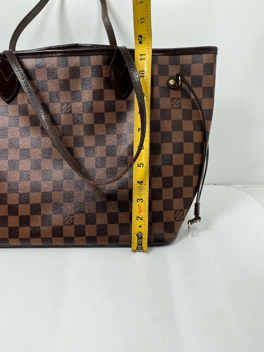 Louis Vuitton Neverfull MM Damier Ebene Tote w/ Pouch Red Interior + Pouch - Picture 14 of 15